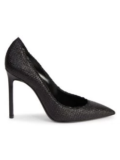 Saint Laurent Lola Raffia & Leather Stiletto Pumps