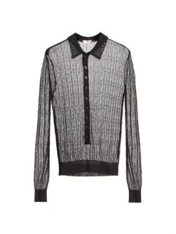 Saint Laurent Sheer Long Sleeve Polo Shirt