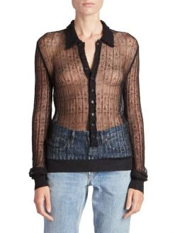 Saint Laurent Sheer Long Sleeve Polo Shirt -Saint Laurent Sales Store unnamed file 1109