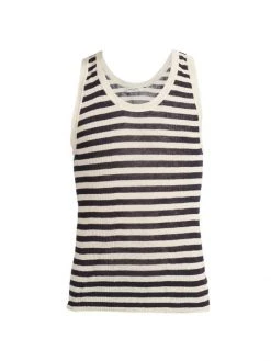 Saint Laurent Striped Linen-Blend Tank Top For Men