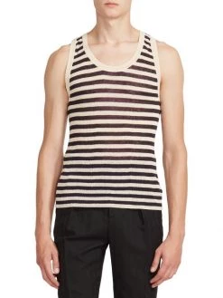 Saint Laurent Striped Linen-Blend Tank Top For Men -Saint Laurent Sales Store unnamed file 1160