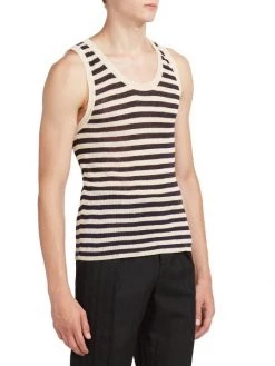 Saint Laurent Striped Linen-Blend Tank Top For Men -Saint Laurent Sales Store unnamed file 1161