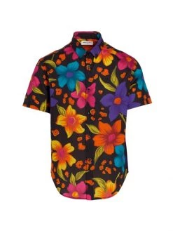 Saint Laurent Manches Cour Floral-Print Short Sleeve Shirt For Men