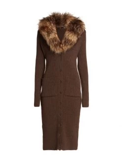 Saint Laurent Faux Fur Collar Sheath Midi-Dress
