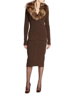Saint Laurent Faux Fur Collar Sheath Midi-Dress -Saint Laurent Sales Store unnamed file 1274