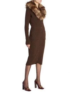 Saint Laurent Faux Fur Collar Sheath Midi-Dress -Saint Laurent Sales Store unnamed file 1275