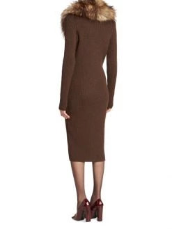 Saint Laurent Faux Fur Collar Sheath Midi-Dress -Saint Laurent Sales Store unnamed file 1276