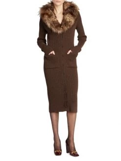 Saint Laurent Faux Fur Collar Sheath Midi-Dress -Saint Laurent Sales Store unnamed file 1277