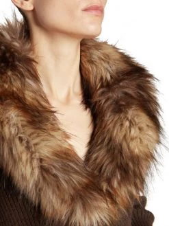 Saint Laurent Faux Fur Collar Sheath Midi-Dress -Saint Laurent Sales Store unnamed file 1278