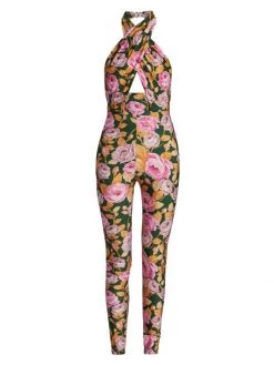 Saint Laurent Rose Bouquet Halter Jumpsuit