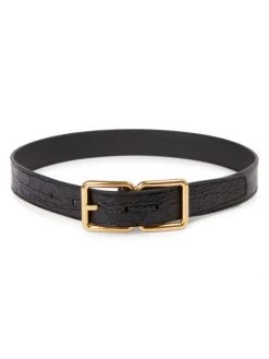 Saint Laurent Double-Buckle Croc-Embossed Leather Belt