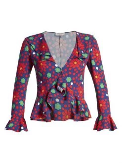 Saint Laurent V-Neck Ruffle Top