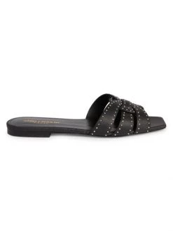 Saint Laurent Tribute Studded Flat Leather Sandals Nero Base Off White