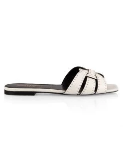 Saint Laurent Tribute Studded Flat Leather Sandals Nero Base Off White -Saint Laurent Sales Store unnamed file 1374