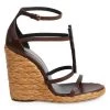 Saint Laurent Cassandra Strappy Leather Logo Raffia Wedges