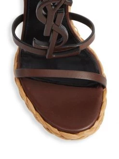 Saint Laurent Cassandra Strappy Leather Logo Raffia Wedges -Saint Laurent Sales Store unnamed file 1384