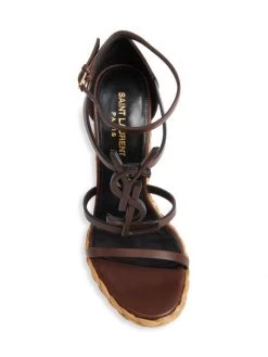 Saint Laurent Cassandra Strappy Leather Logo Raffia Wedges -Saint Laurent Sales Store unnamed file 1385