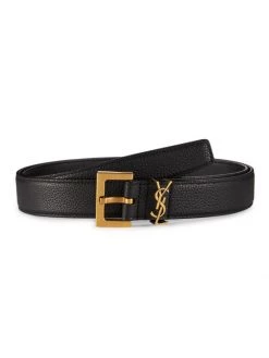 Saint Laurent Grained Leather Logo Belt For Men