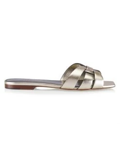 Saint Laurent Tribute Metallic Leather Slides