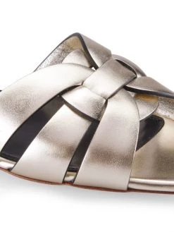 Saint Laurent Tribute Metallic Leather Slides -Saint Laurent Sales Store unnamed file 1485