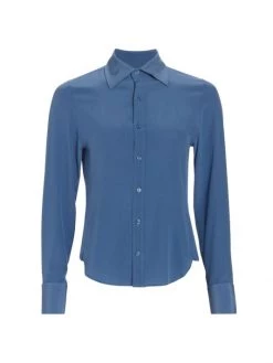 Saint Laurent Silk Button-Front Shirt Bleu Ceruleen -Saint Laurent Sales Store unnamed file 1567