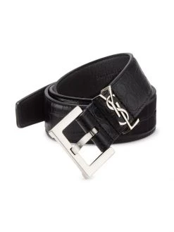 Saint Laurent Croc-Embossed Leather Belt For Men