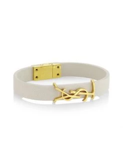 Saint Laurent Goldtone Leather Logo Bracelet