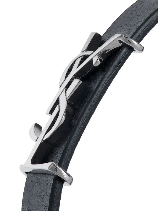 Saint Laurent Silvertone Leather Logo Bracelet 6 Saint Laurent Silvertone Leather Logo Bracelet - Image 4