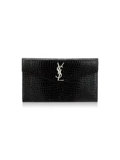 Saint Laurent Medium Uptown Croc-Embossed Leather Clutch