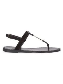 Saint Laurent Iota Logo Suede Slingback Thong Sandals
