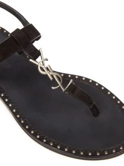 Saint Laurent Iota Logo Suede Slingback Thong Sandals -Saint Laurent Sales Store unnamed file 1775