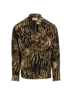 Saint Laurent Tiger Silk Button-Up Shirt For Men