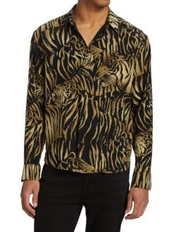 Saint Laurent Tiger Silk Button-Up Shirt For Men -Saint Laurent Sales Store unnamed file 1796