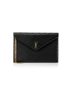 Saint Laurent Logo Quilted Leather Envelope Pouch-On-Chain