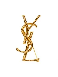 Saint Laurent Goldtone Textured Logo Brooch