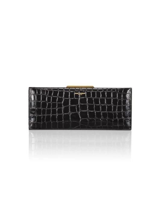 Saint Laurent Croc-Embossed Leather Clutch-On-Chain 3 Saint Laurent Croc-Embossed Leather Clutch-On-Chain