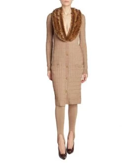 Saint Laurent Faux Fur Collar Cable-Knit Duster Cardigan -Saint Laurent Sales Store unnamed file 1876