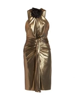 Saint Laurent Metallic Rosette Sheath Dress