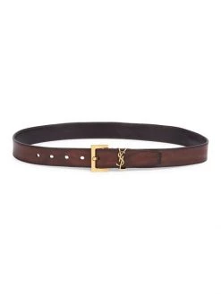 Saint Laurent Monogram Aged Leather Belt