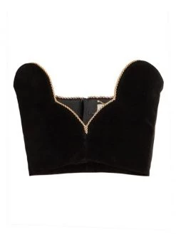 Saint Laurent Velvet Chain Trim Crop Top