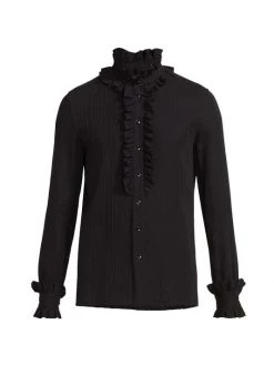 Saint Laurent Ruffled Silk Button-Down Shirt For Men