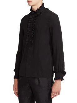 Saint Laurent Ruffled Silk Button-Down Shirt For Men -Saint Laurent Sales Store unnamed file 2020