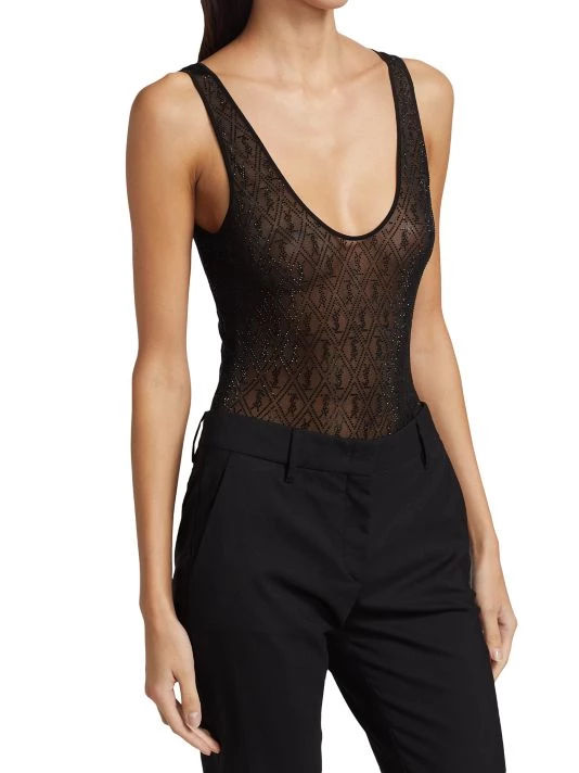 Saint Laurent Crystal-Embellished Logo Bodysuit 5 Saint Laurent Crystal-Embellished Logo Bodysuit - Image 3