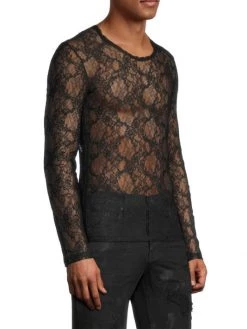 Saint Laurent Petites Fleurs Sheer Dentelle Lace Shirt For Men -Saint Laurent Sales Store unnamed file 2151