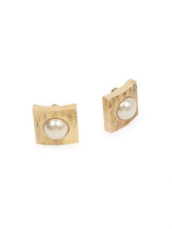 Saint Laurent Goldtone & Faux Pearl Square Earrings