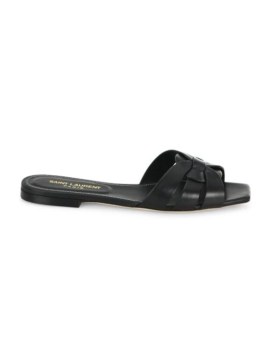Saint Laurent Tribute Leather Slides Black 2 Saint Laurent Tribute Leather Slides Black