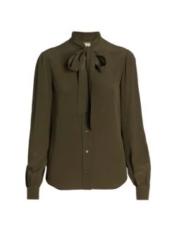 Saint Laurent Neck Bow Silk Blouse