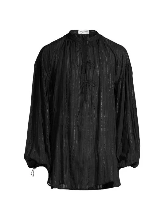 Saint Laurent Silk-Blend V-Neck Shirt For Men 3 Saint Laurent Silk-Blend V-Neck Shirt For Men