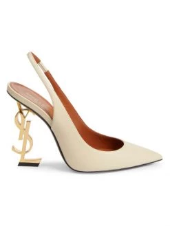 Saint Laurent Opyum Logo-Heel Leather Slingback Pumps