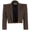 Saint Laurent Cropped Open-Front Herringbone Blazer -Saint Laurent Sales Store unnamed file 2559